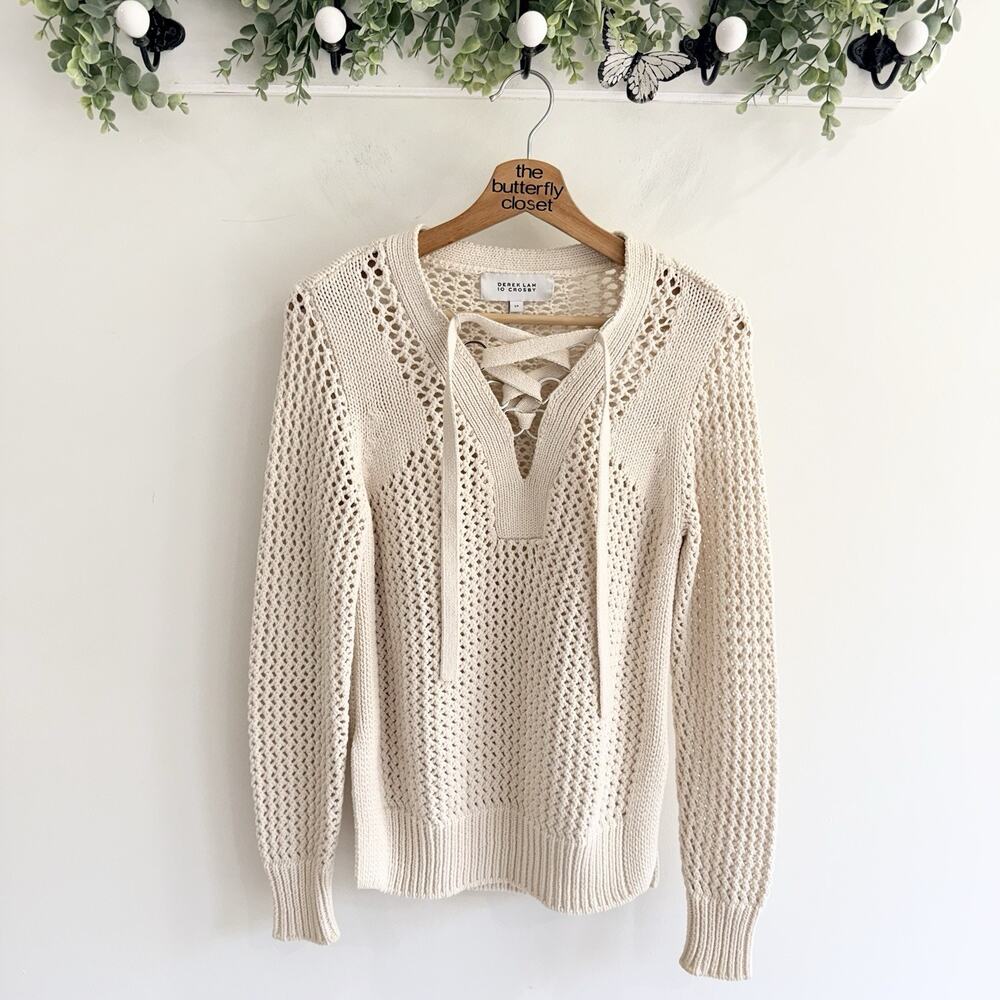 Derek Lam 10 Crosby Lace Up Cotton Sweater Beige Size Small W4928